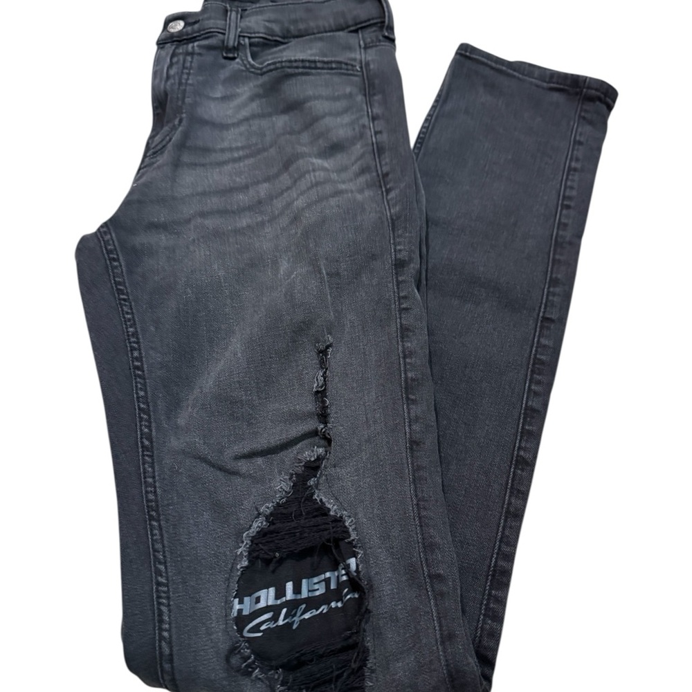 Y2K Hollister California Distressed Charcoal Black Stacked Skinny Jeans 30x32